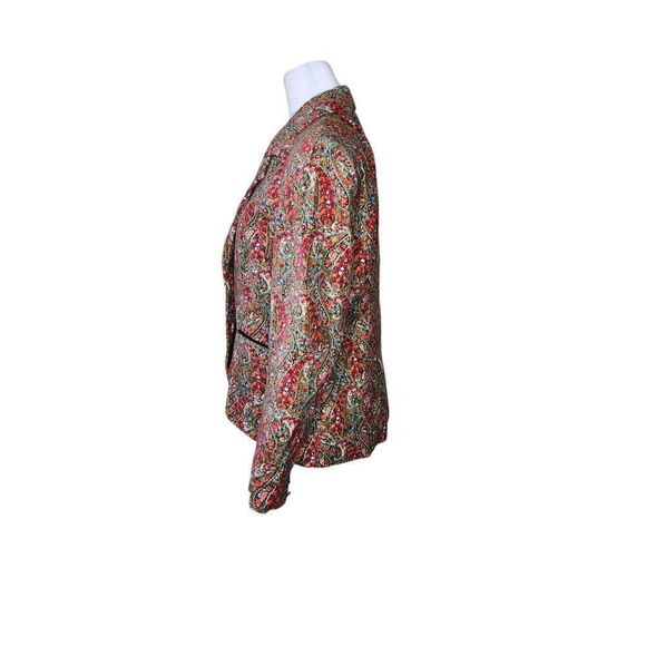 J Peterman Paisley Boho Velvet Blazer Womens Size 8 Red Multicolor - Picture 6 of 8